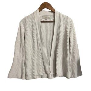 LOFT Womens White Ribbed Chunky Knit Open Front Cardigan Sweater Small Petite